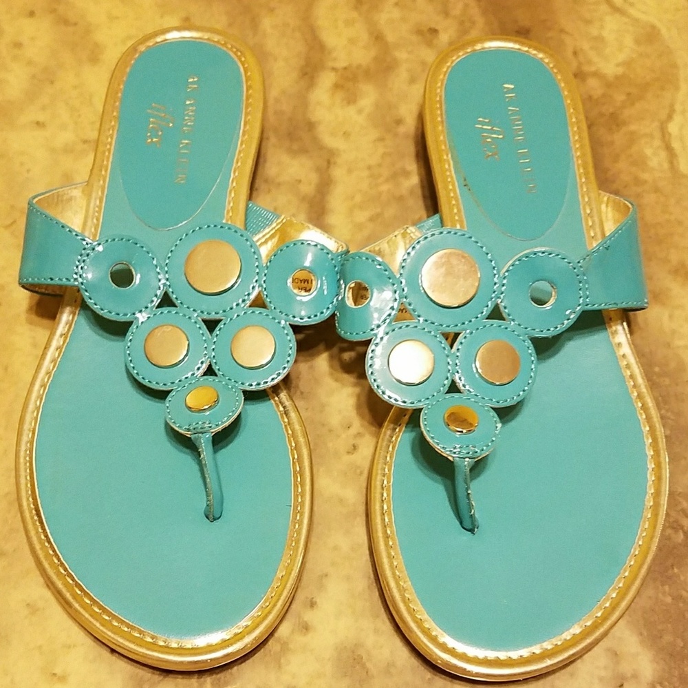 Anne Klein Iflex Teal & Silver Sandals Size 6.5
